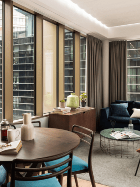 apartments with a kitchen and a sofa